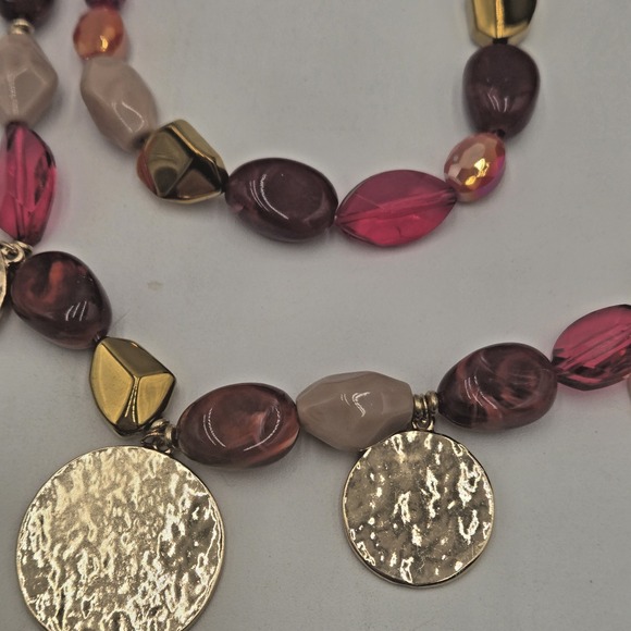 Catherine Malandrino Adj Necklace Earrings Set Layered Pink Iridescent Gold Tone - Picture 4 of 9